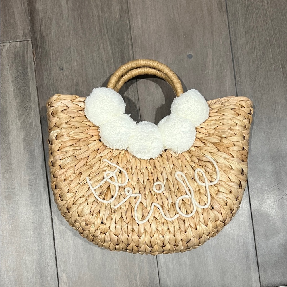 Bridal Tan Rafia Woven Bag with White Accents
